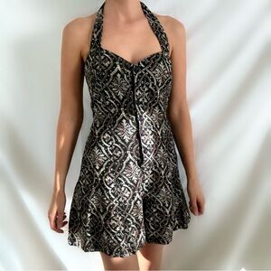 Vintage 80s ikat boho romper mini dress halter medium indie casual